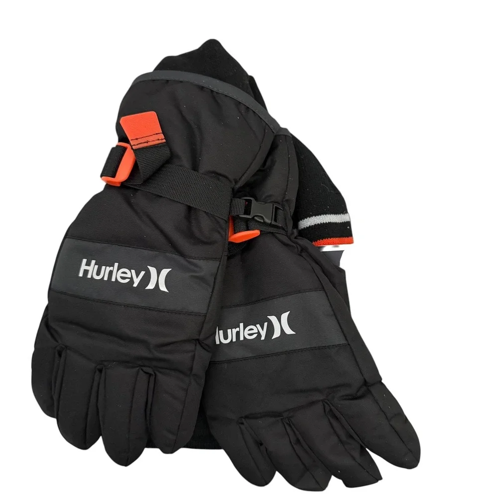 Hurley Youth Beanie and Ski Glove Size L 2-pc Set Reflective Black Orange NWT